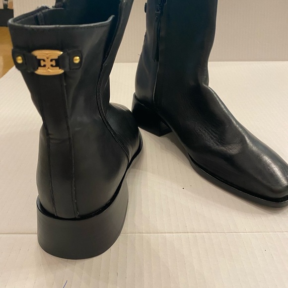Sam Edelman Women’s Thatcher Black Leather Boots Gold Detail Heel size 7.5 - Picture 1 of 16